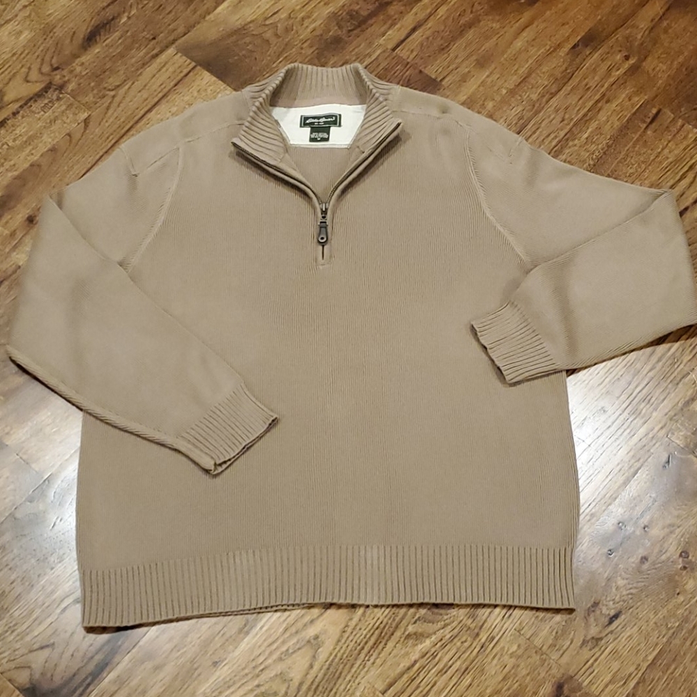 Mens Eddie Bauer tan 1/4 zip sweater size M